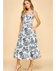 Toile Printed Sweetheart Neckline Midi Dress