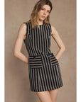 Striped Tweed Sheath Sleeveless Mini Dress