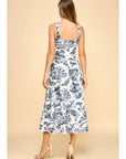 Toile Printed Sweetheart Neckline Midi Dress