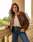 Avian Jacket in Quilted Velvet with Leather Pocket
