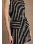 Striped Tweed Sheath Sleeveless Mini Dress