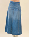 High Waisted Denim Midi Skirt
