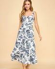 Toile Printed Sweetheart Neckline Midi Dress