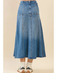 High Waisted Denim Midi Skirt