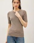 Classic Solid Half Sleeve Rib Knit Top