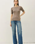 Classic Solid Half Sleeve Rib Knit Top