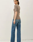 Classic Solid Half Sleeve Rib Knit Top