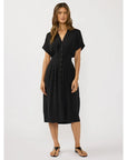 Pleated Front Waist Button Down Midi Dress
