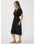 Pleated Front Waist Button Down Midi Dress