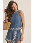 Estelle Embroidered Denim Top