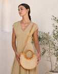 Bristol Brown Leather Weave Rattan Handbag