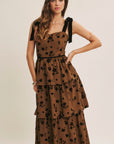 Luna Floral Flocked Tiered Midi Dress