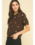 Etta Embroidered Short Sleeve Sweater