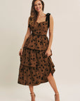 Luna Floral Flocked Tiered Midi Dress