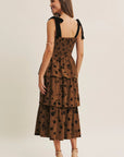 Luna Floral Flocked Tiered Midi Dress