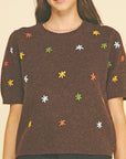 Etta Embroidered Short Sleeve Sweater