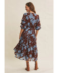 Dreamy Jacquard Floral Midi Dress with Statement Sleeves