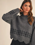 Savannah Scalloped Sweater with Embroidery