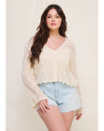 Scallop Hem Fine Gauge Cardigan - Plus Size