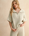 Half Zip Short Sleeve Knitted Top