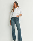 Haven High Rise Scissor Cut Flare - Dark Wash
