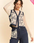 Denim Vest with Lace Detail - Plus Size