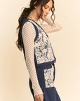 Denim Vest with Lace Detail - Plus Size