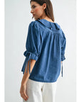 Gabriella Denim Pleated Ruffle Blouse
