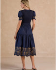 Eloise Embroidery Knit Detail Midi Dress
