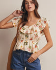 Liana Floral Ruffle Neck Blouse
