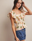 Liana Floral Ruffle Neck Blouse