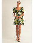 Penny Floral Brocade Short Sleeve Mini Dress