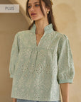 Embroidered Pin Strip Blouse - Plus Size