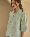 Embroidered Pin Strip Blouse - Plus Size