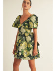 Penny Floral Brocade Short Sleeve Mini Dress