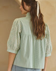 Embroidered Pin Strip Blouse - Plus Size