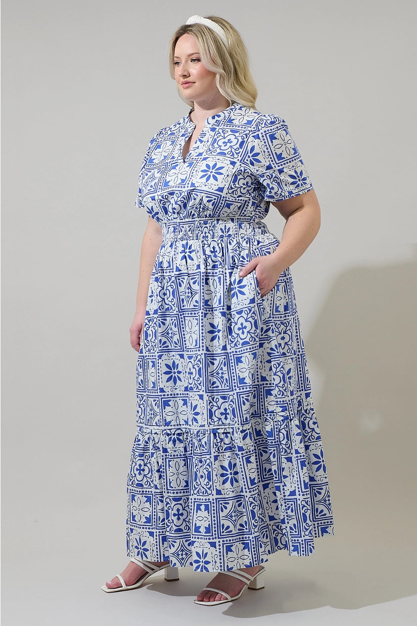 princess polly baby blue dress Skies Are Blue Plus Size Floral Border Printed V-Neck Long Sleeve Poplin  Mini Dress