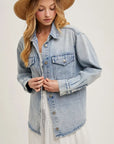 Carrie Washed Denim Button Down Shirt Jacket