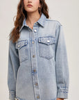 Carrie Washed Denim Button Down Shirt Jacket