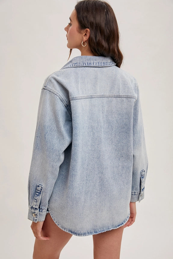 Carrie Washed Denim Button Down Shirt Jacket