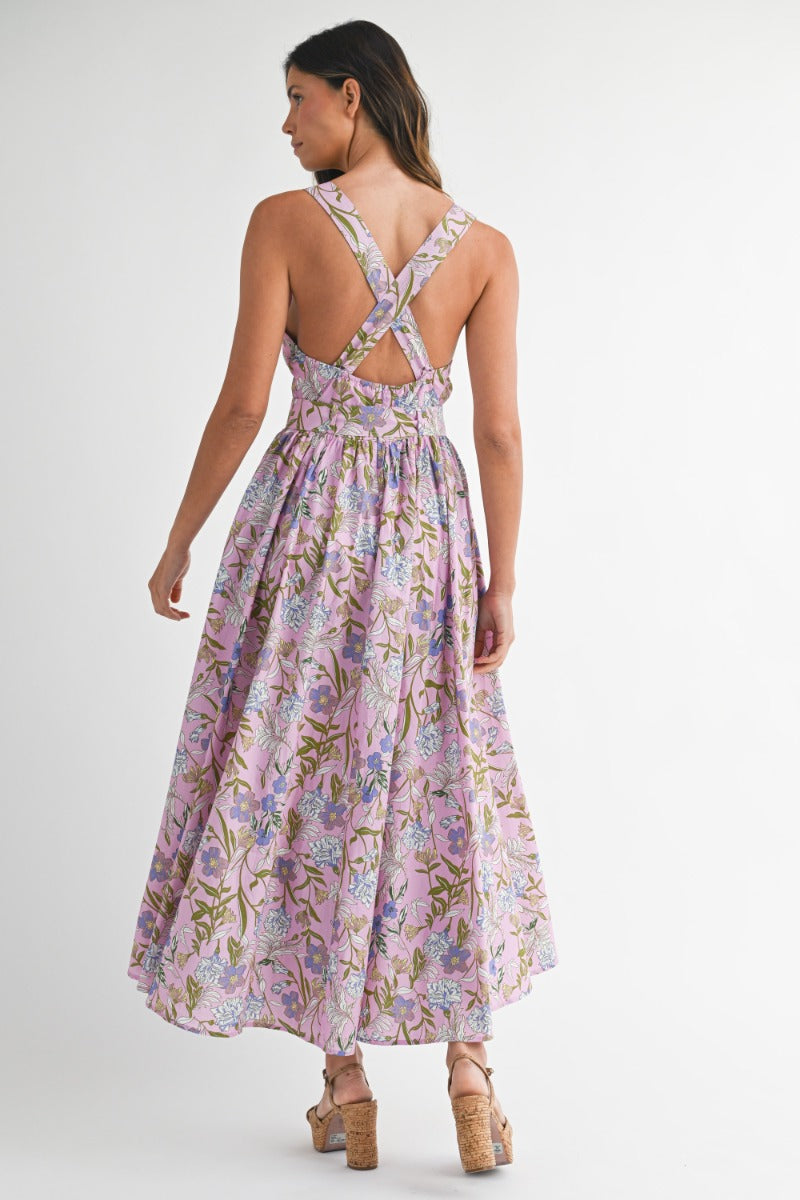 Lucy Floral Printed Midi Dress with Belt Detail