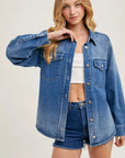 Carrie Washed Denim Button Down Shirt Jacket