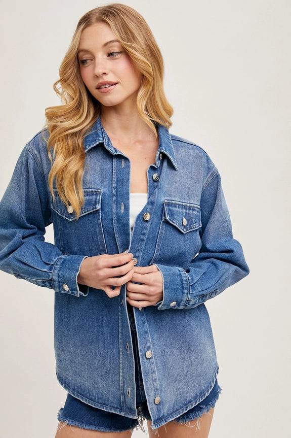 Carrie Washed Denim Button Down Shirt Jacket