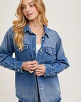 Carrie Washed Denim Button Down Shirt Jacket
