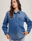 Carrie Washed Denim Button Down Shirt Jacket