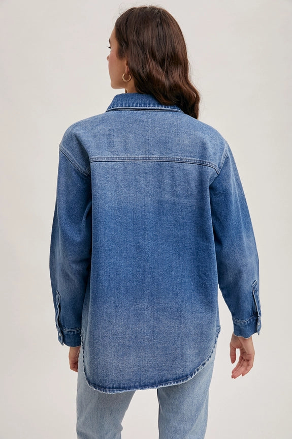 Carrie Washed Denim Button Down Shirt Jacket