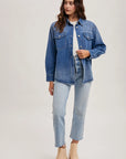 Carrie Washed Denim Button Down Shirt Jacket