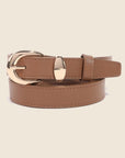 Metallic Crescent Buckle Leather Belt
