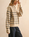 Taylor Stripe Half Button Up Sweater