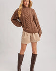 Mock Neck Cable Knit Sweater